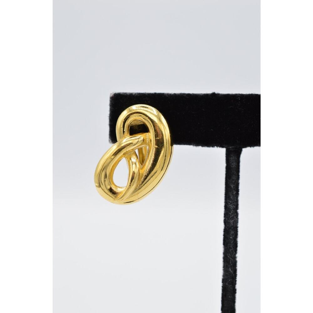 Givenchy Vintage Pretzel Knot Clip On Earrings Gold Chunky Signed 1980s BinAB - Picture 7 of 11